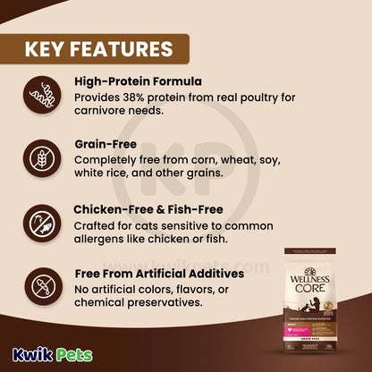 Features of Wellness CORE Grain-Free Adult Dry Cat Food Turkey, Turkey Meal & Duck Recipe 5-lb