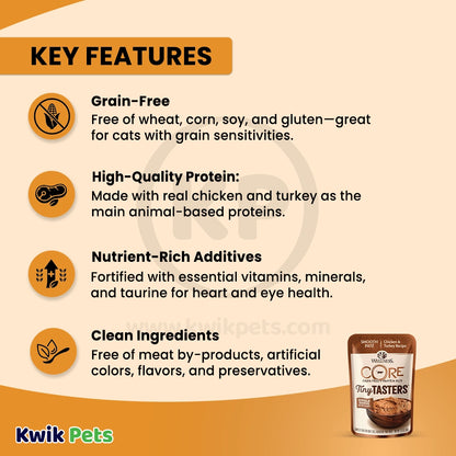 Features of Wellness CORE Tiny Tasters Grain-Free Pate Wet Cat Food Chicken & Turkey 1.75-oz