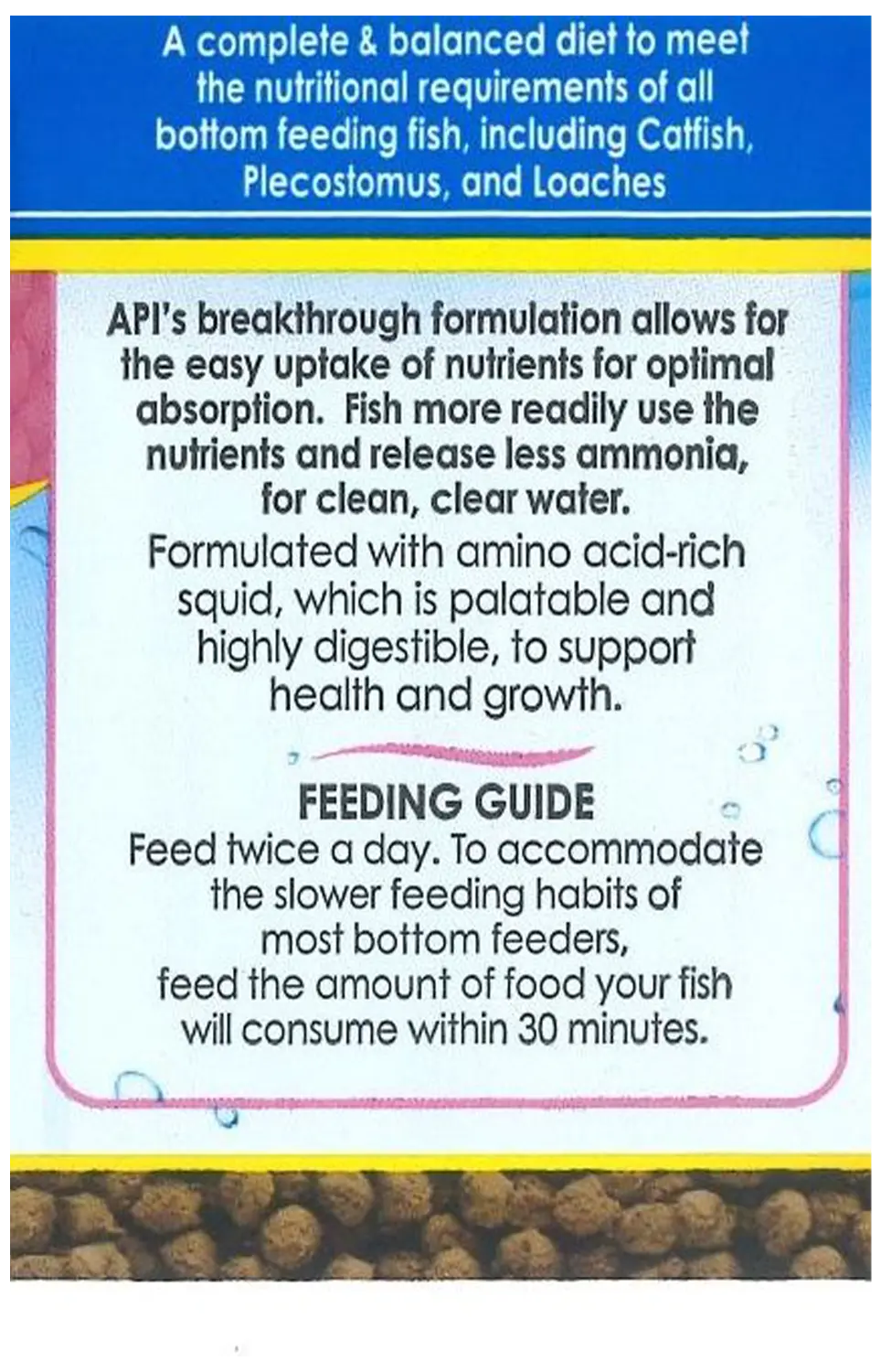 Feeding Guidelines of API Bottom Feeder Pellets with Squid Fish Food 7.9-oz