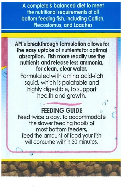 Feeding Guidelines of API Bottom Feeder Pellets with Squid Fish Food 1.3-oz