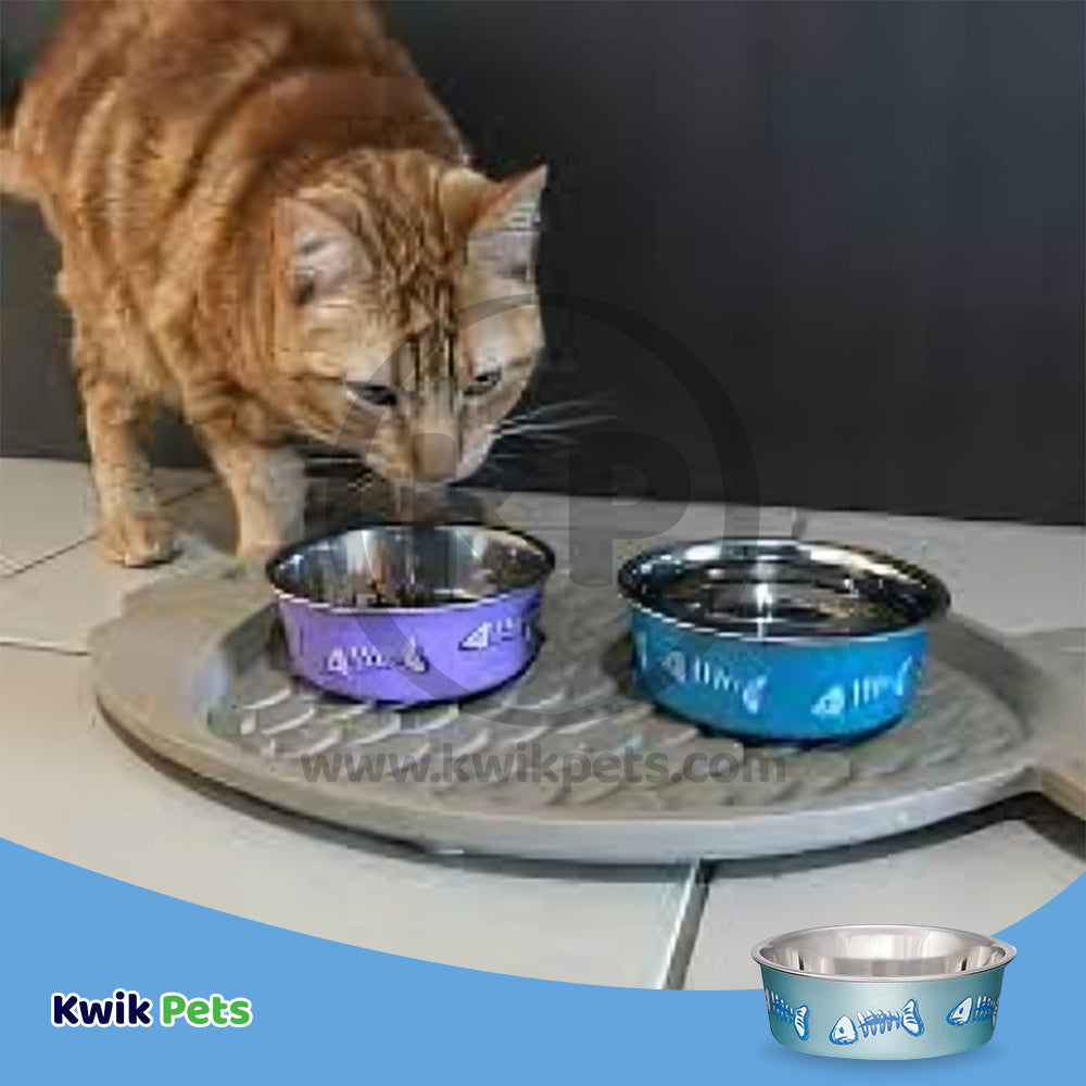 Lifestyle of Loving Pets Bella Designer Fish Skeleton Cat Bowl Metallic Ocean Blue X-Small