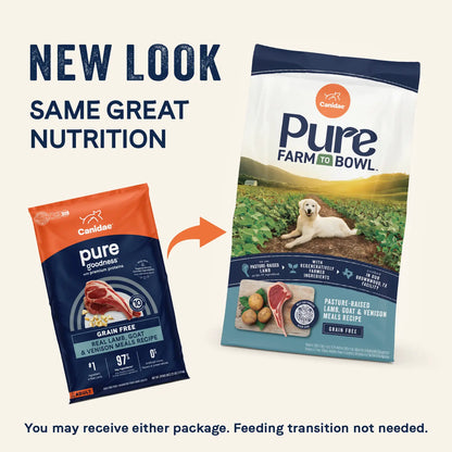 New Look of Canidae Pure Goodness Grain-Free Limited Ingredient Adult Dry Dog Food Lamb, Goat & Venison Meals Recipe 4-lb