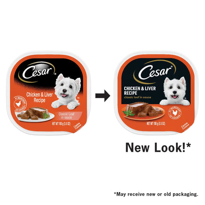 New Look of Cesar Classic Loaf in Sauce Adult Wet Dog Food Chicken & Liver 3.5-oz