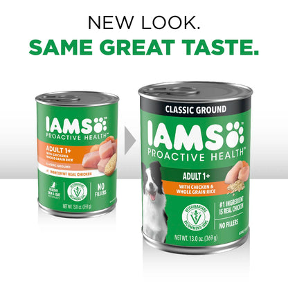 New Look of IAMS Proactive Health Adult Wet Dog Food Pate with Chicken & Rice 6 Count 13-oz