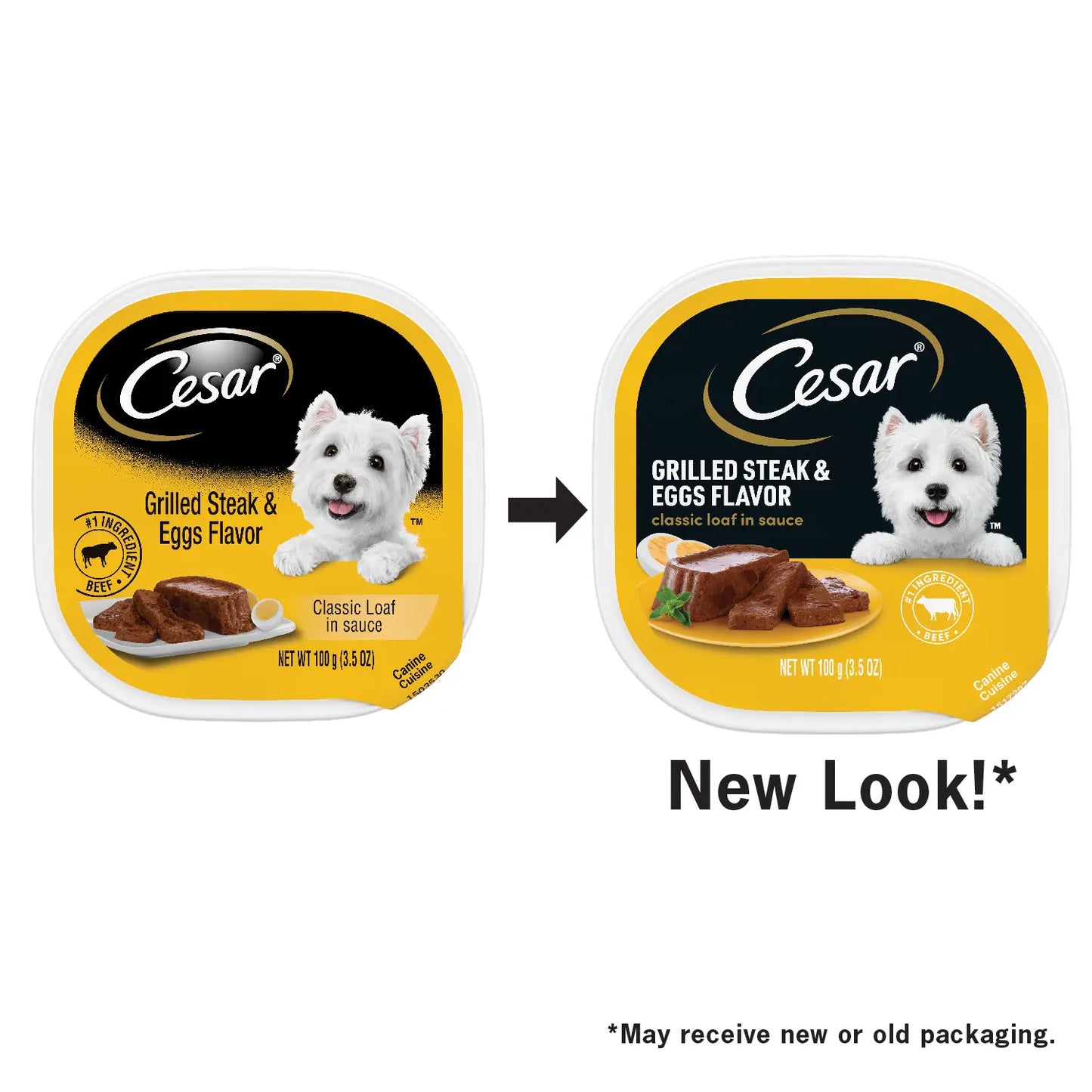 New Look of Cesar Sunrise Classic Loaf in Sauce Adult Wet Dog Food Grilled Steak & Eggs 3.5-oz