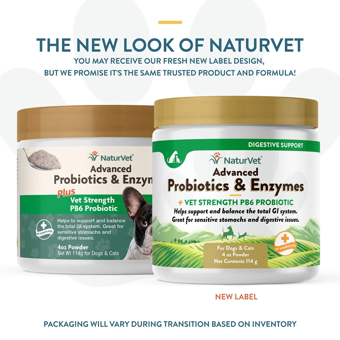 New Look of NaturVet Advanced Probiotic & Enzymes Powder for Dogs & Cats 4-oz