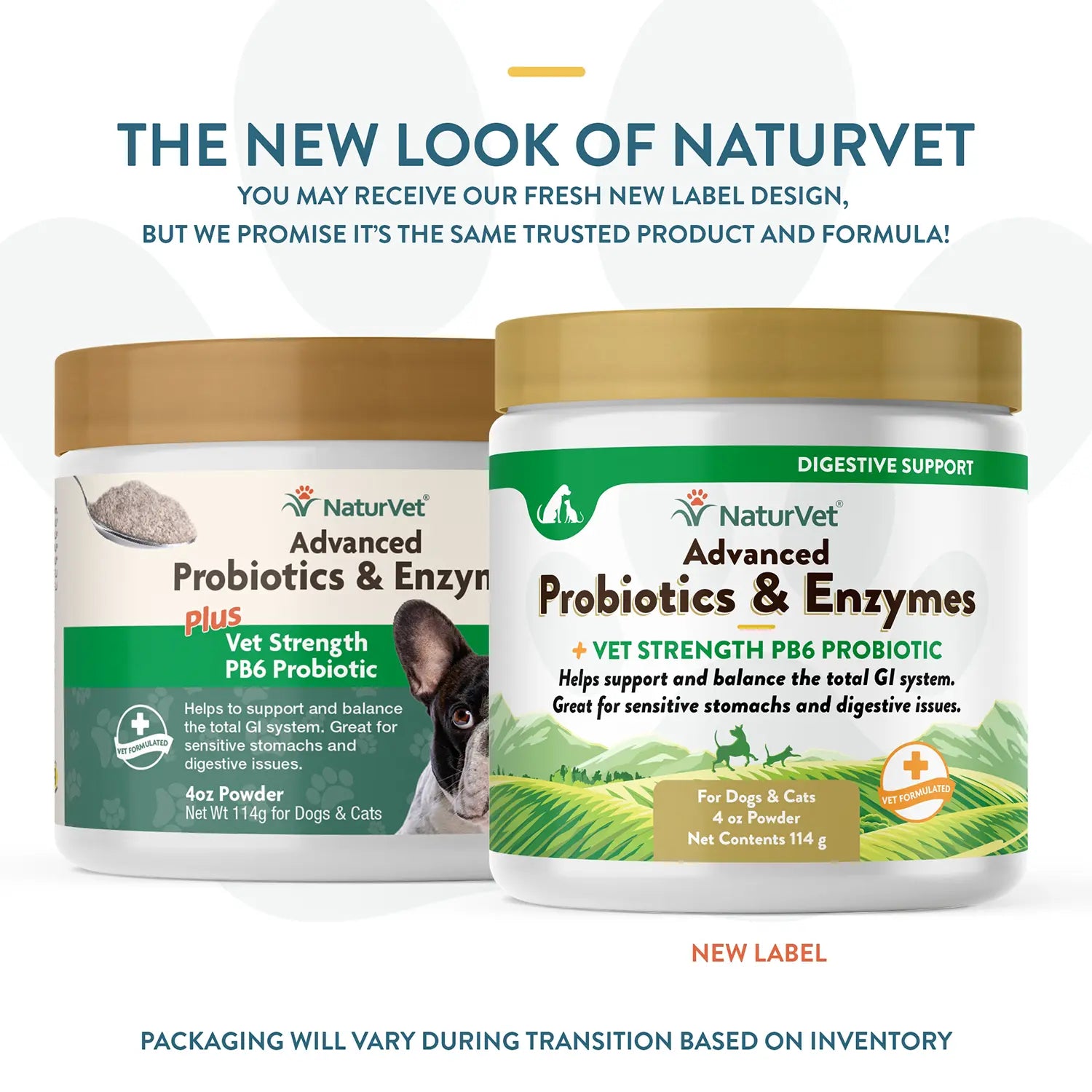 New Look of NaturVet Advanced Probiotic & Enzymes Powder for Dogs & Cats 4-oz