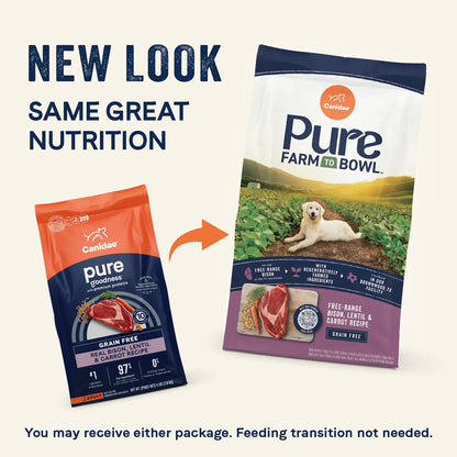 New Look of Canidae Pure Goodness Grain-Free Limited Ingredient Adult Dry Dog Food Real Bison, Lentil & Carrot Recipe 10-lb