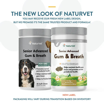 New Look of NaturVet Senior Advanced Gum & Breath Dog Soft Chews 45 Count 6.3-oz