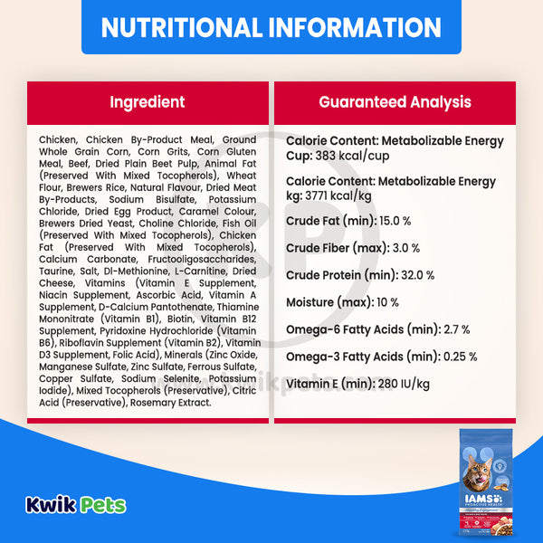 Nutritional info of IAMS ProActive Health Healthy Enjoyment Adult Dry Cat Food Chicken & Beef 6-lb