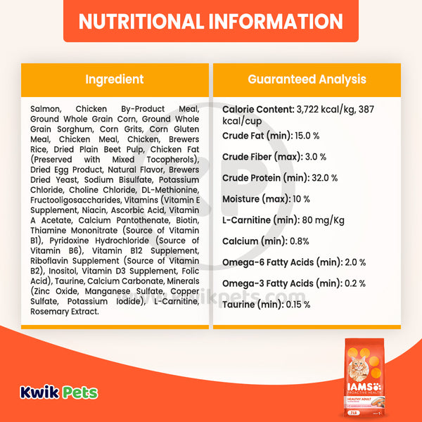 Nutritional info of IAMS Proactive Health Adult Dry Cat Food Salmon 7-lb