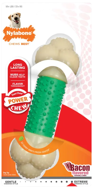 Front of Nylabone Power Chew Double Action Durable Dog Toy Bacon XL/Souper - 50+ Lbs