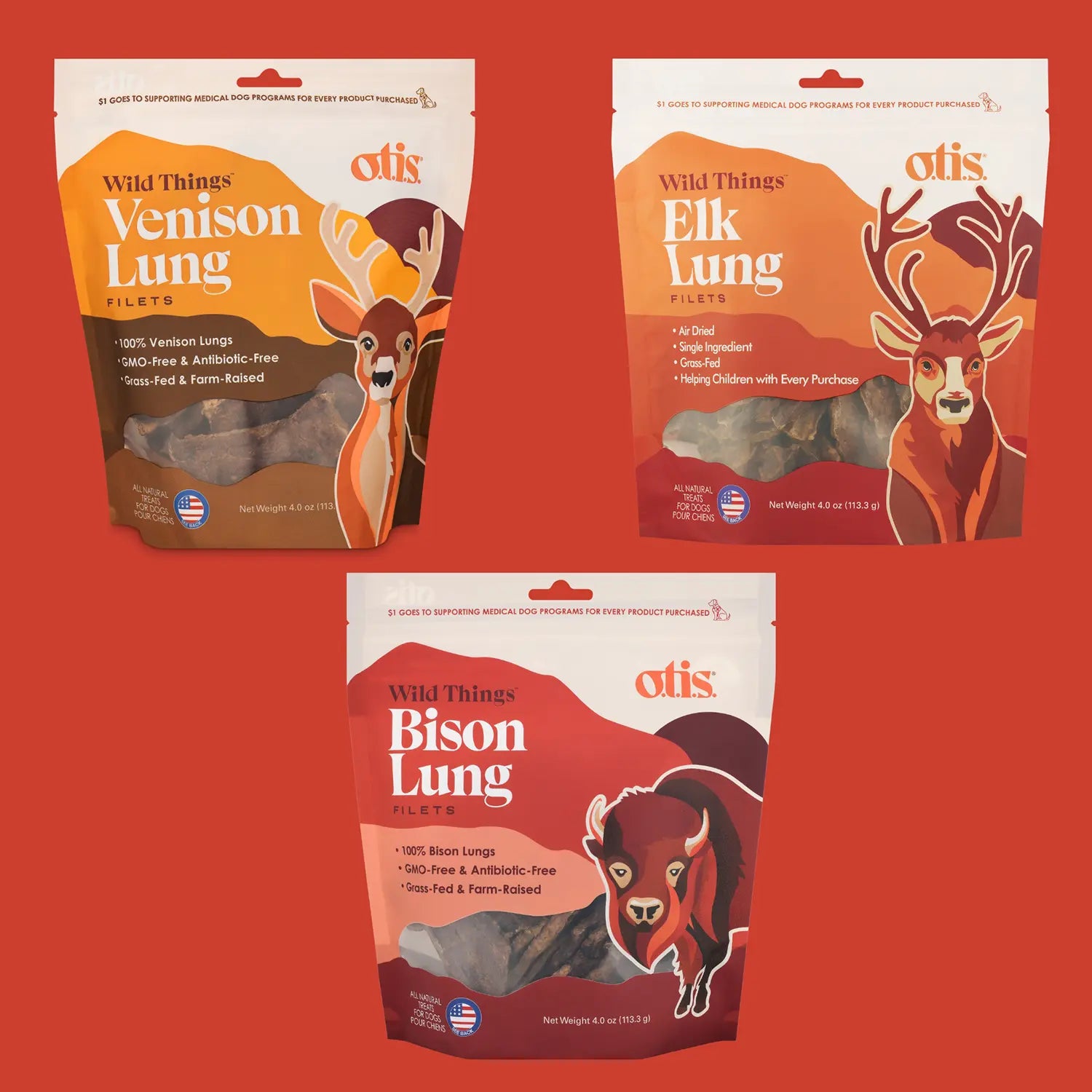 Product Family of O.T.I.S. Wild Things Dog Treat Filets Venison Lung 4-oz