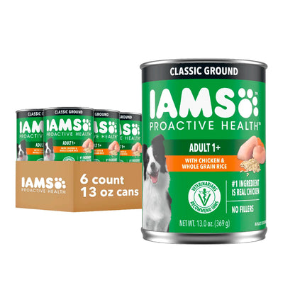 IAMS Proactive Health Adult Wet Dog Food Pate with Chicken & Rice 6 Count 13-oz, Kwik Pets