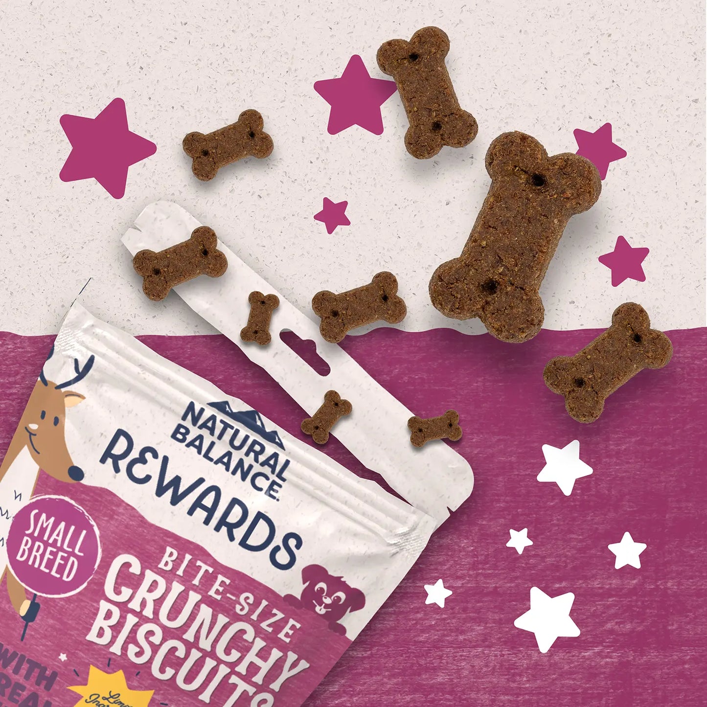 Product info of Natural Balance Pet Foods Rewards Bite-Size Crunchy Biscuits Small Breed Dog Treats Venison 8-oz