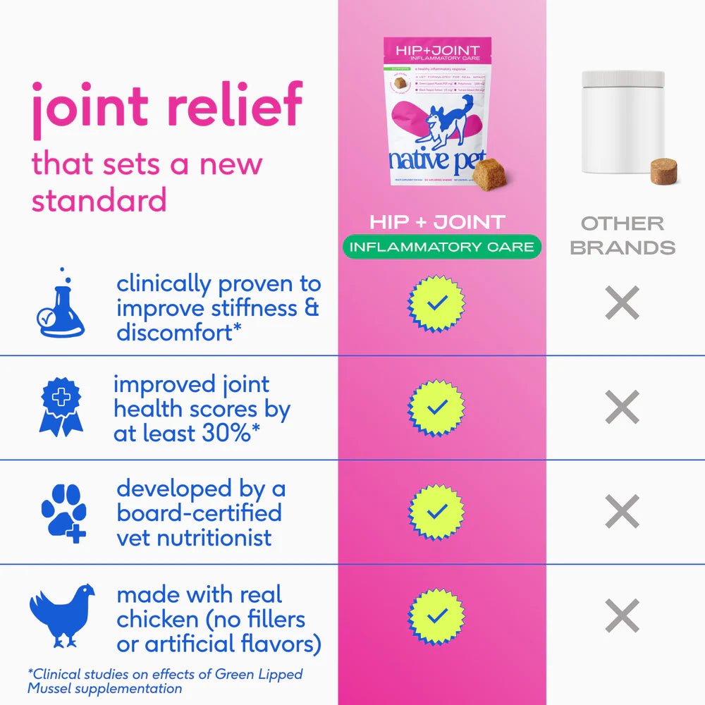 Native Pet Hip & Joint Inflammatory Care Chews Supplement for Dogs 30 Count, Kwik Pets