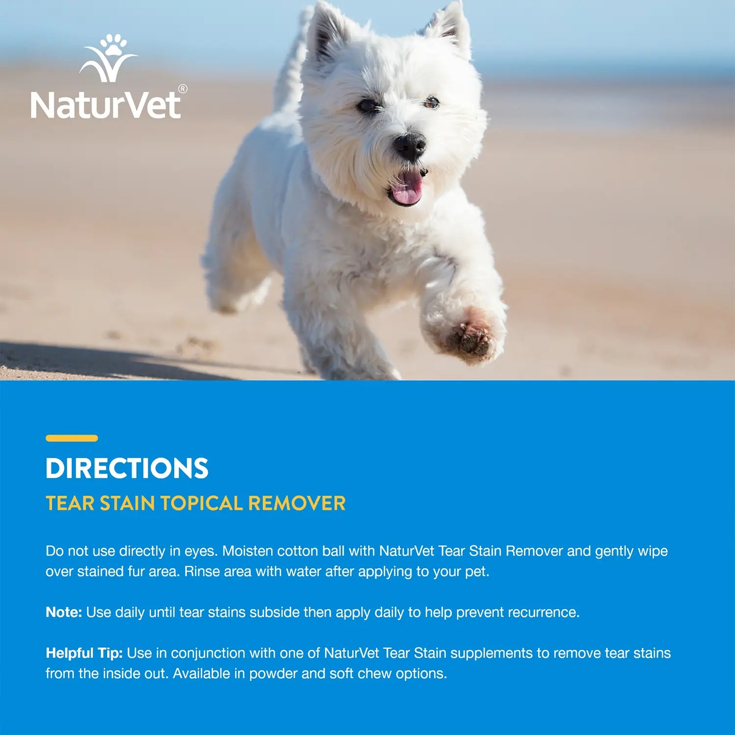 Usages Directions of NaturVet Tear Stain Topical Remover for Dogs & Cats 4-oz
