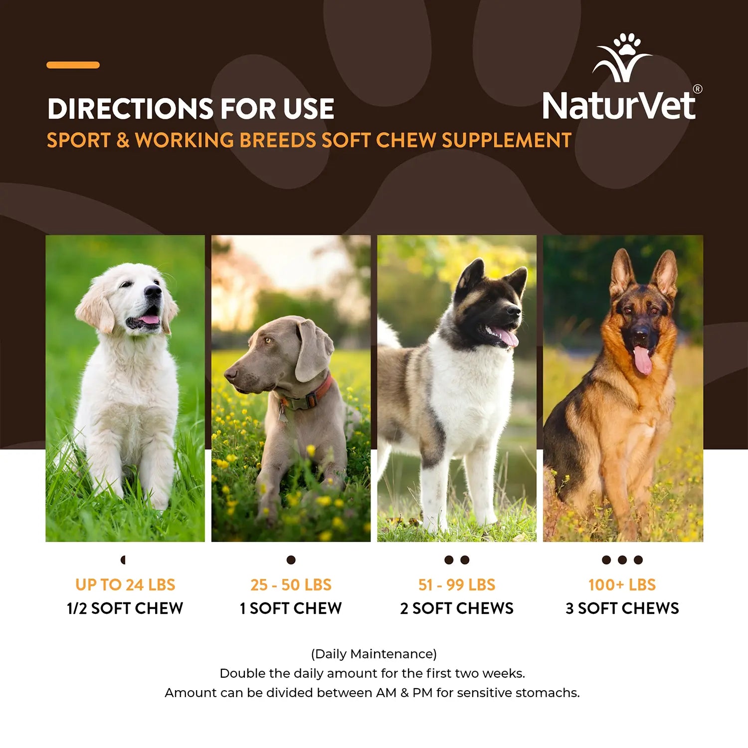 Usages Directions of NaturVet Sport & Working Breed-Specific Supplement Soft Chews for Dogs 50 Count 8.8-oz