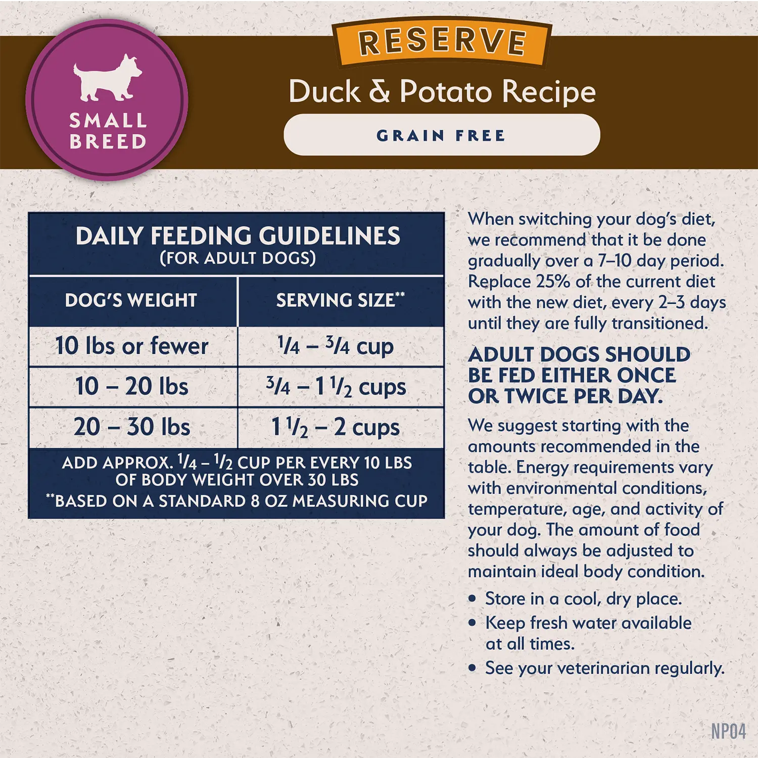 Feeding Guidelines of Natural Balance Pet Foods Limited Ingredient Reserve Grain Free Small Breed Dry Dog Food Duck & Potato 4-lb