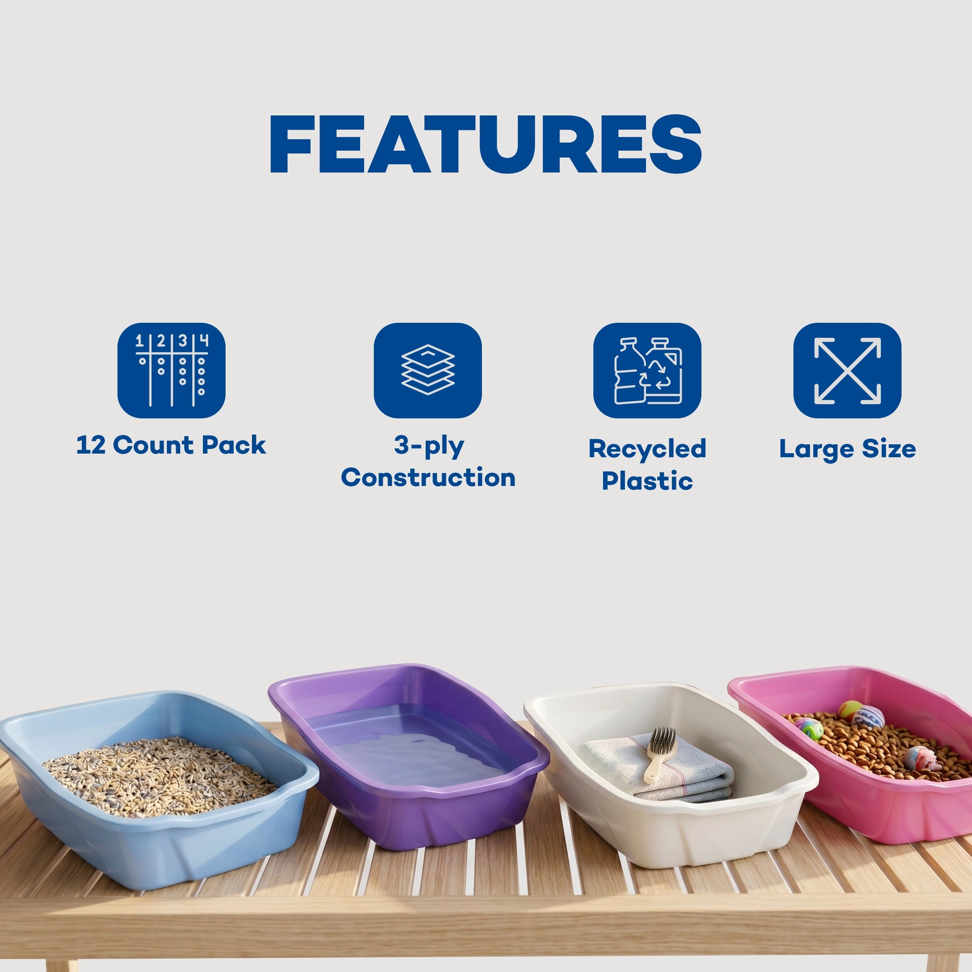 Features of Van Ness Plastics Cat Litter Pan Assorted Large