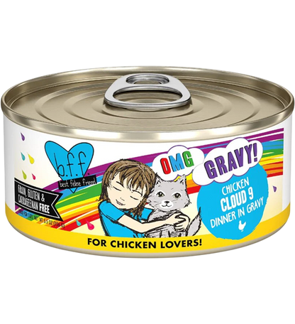 Front of Weruva B.F.F. OMG Chicken Cloud 9 Dinner in Gravy Wet Cat Food 5.5-oz