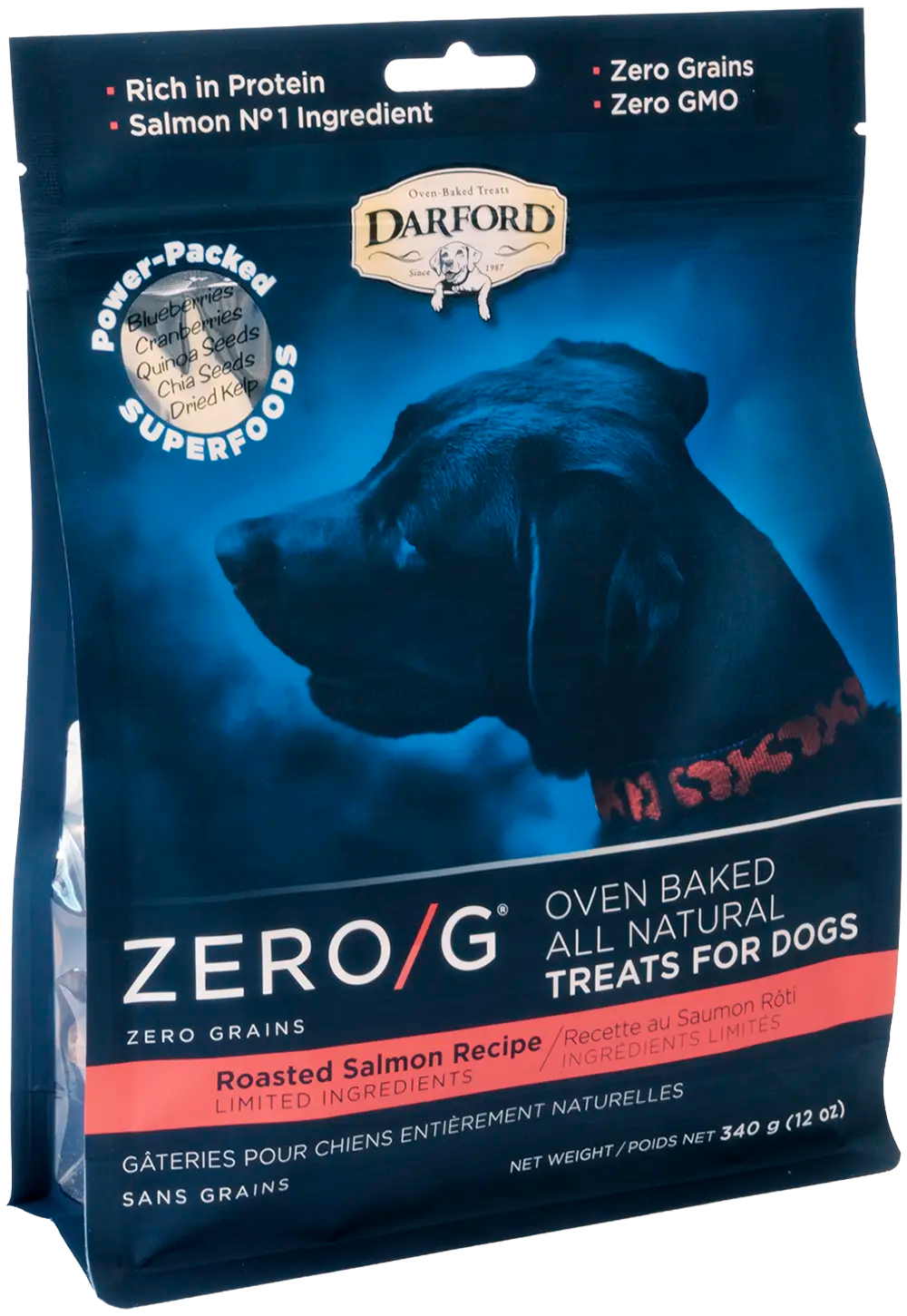 Front of Darford Zero/G Grain-Free Roasted Salmon Dog Treats 12-oz