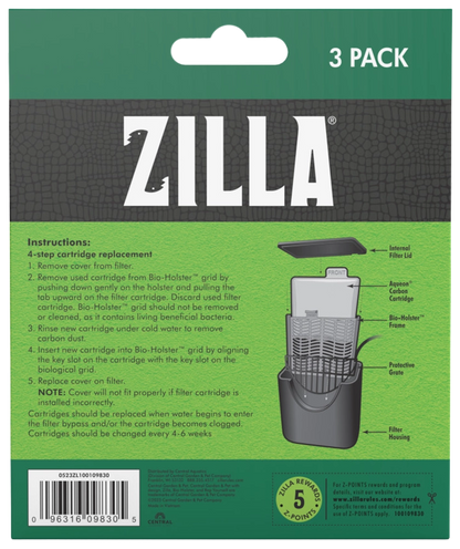 Back of Zilla Replacement Filter Cartridges Medium 3 Count