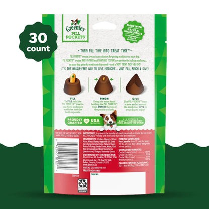 Back 2 of Greenies Capsule Pill Pockets Dog Treats Hickory Smoke 7.9-oz 30 Count