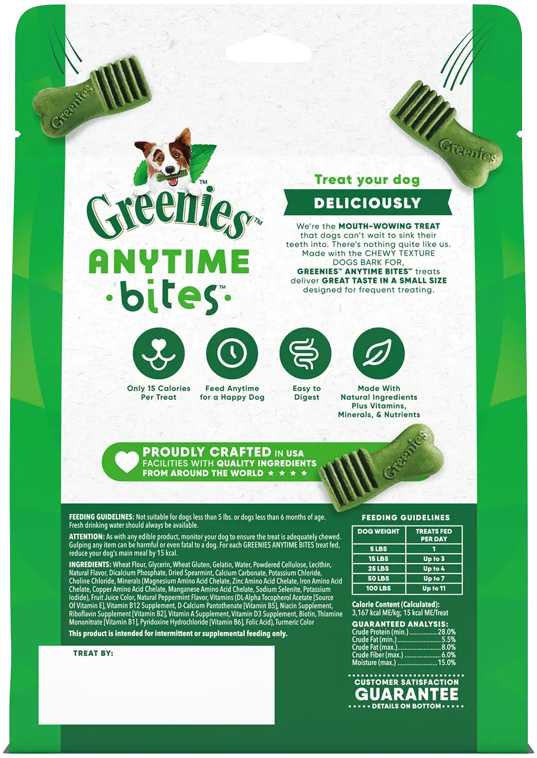 Back 2 of Greenies Anytime Bites Bite-Size Dog Dental Treats Mint 10.3-oz