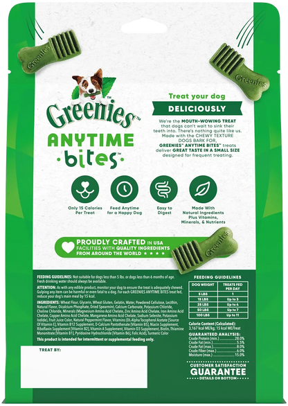 Back 2 of Greenies Anytime Bites Bite-Size Dog Dental Treats Mint 10.3-oz