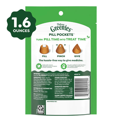 Back 2 of Greenies Feline Pill Pockets Cat Treats Chicken 1.6-oz 45 Count