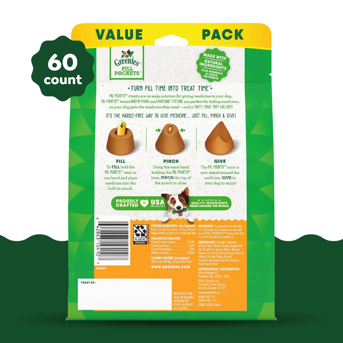 Back 2 of Greenies Capsule Pill Pockets Dog Treats Chicken 15.8-oz 60 Count