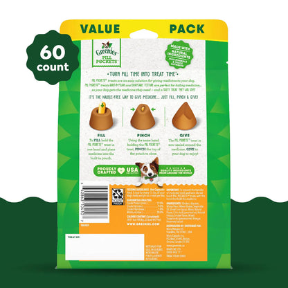 Back 2 of Greenies Capsule Pill Pockets Dog Treats Chicken 15.8-oz 60 Count