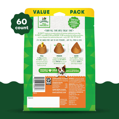 Back 2 of Greenies Capsule Pill Pockets Dog Treats Cheese 15.8-oz 60 Count