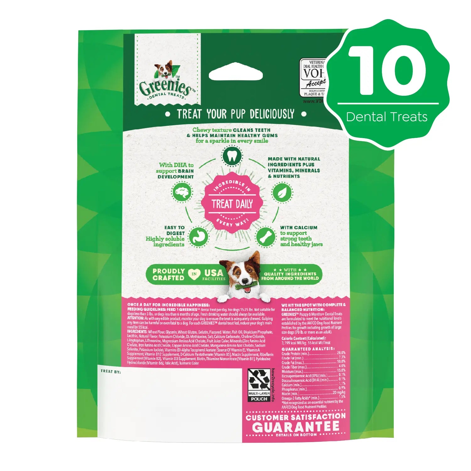 Back 2 of Greenies Puppy Dental Dog Treats Petite 10 Count 6-oz