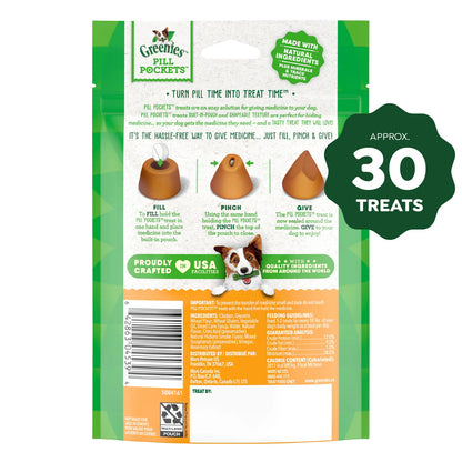Back 2 of Greenies Tablet Pill Pockets Dog Treats Chicken 3.2-oz 30 Count