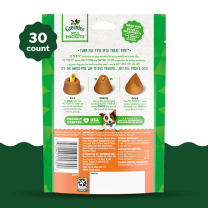 Back 2 of Greenies Capsule Pill Pockets Dog Treats Cheese 7.9-oz 30 Count