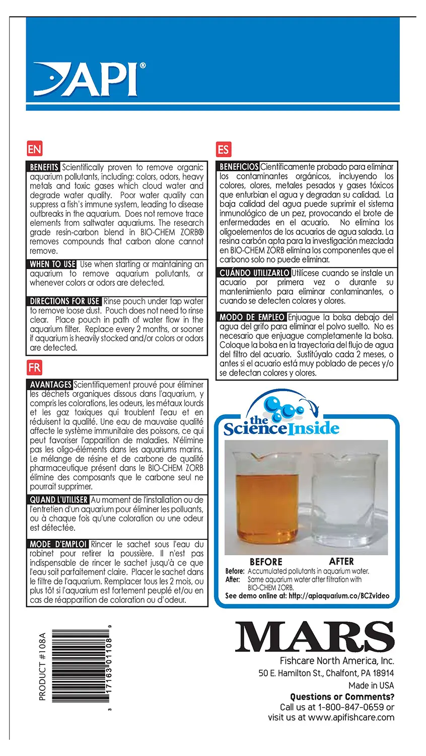 Back of API Bio-Chem Zorb Aquarium Filter Media