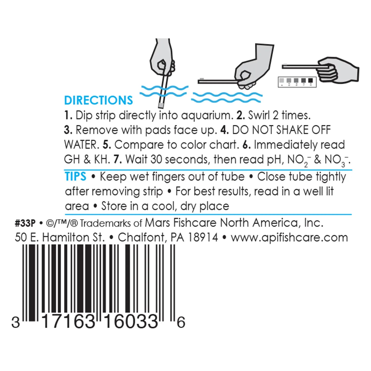 Back of API 5-in-1 Freshwater Aquarium Test Strip 100 Count