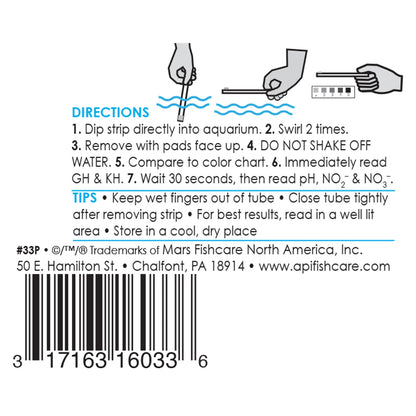 Back of API 5-in-1 Freshwater Aquarium Test Strip 100 Count