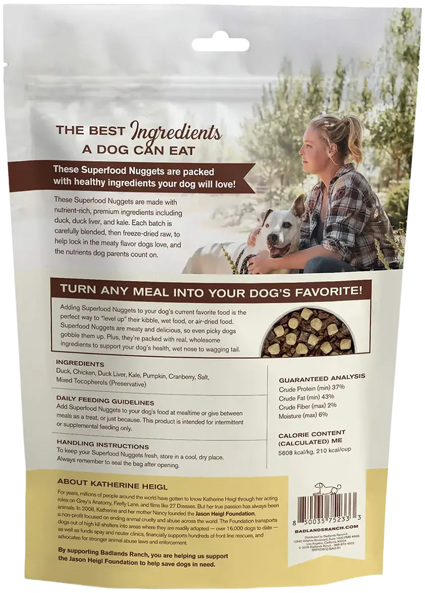 Back of Badlands Ranch Superfood Nuggets Freeze-Dried Raw Dog Treats Duck & Kale 8-oz