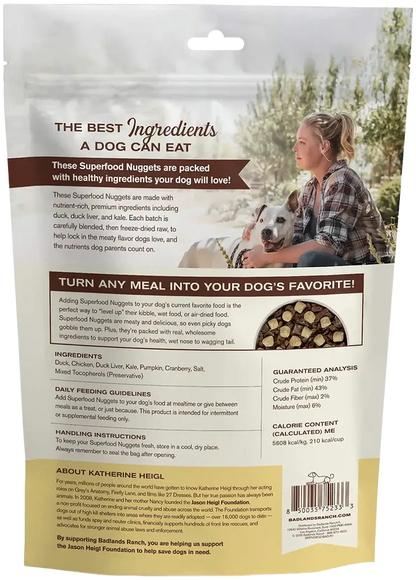 Back of Badlands Ranch Superfood Nuggets Freeze-Dried Raw Dog Treats Duck & Kale 8-oz