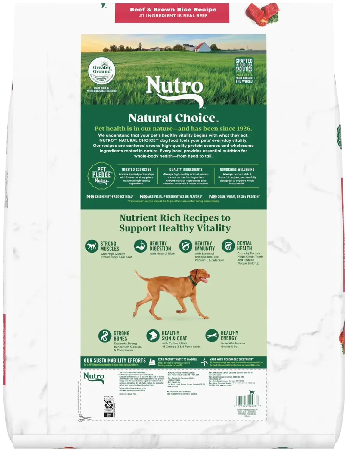 Back of Nutro Natural Choice Beef & Brown Rice Adult Dry Dog Food 28-lb