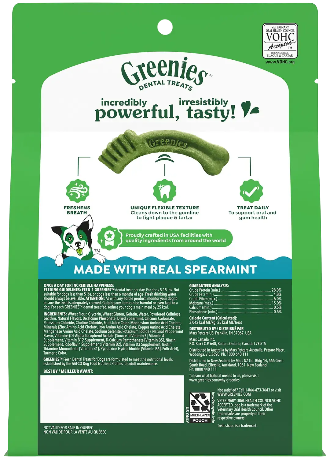 Back of Greenies Fresh Dog Dental Treats Teenie 12-oz 43 Count