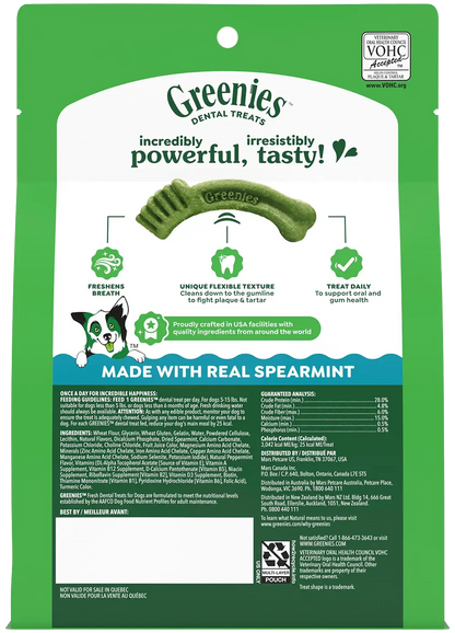 Back of Greenies Fresh Dog Dental Treats Teenie 12-oz 43 Count