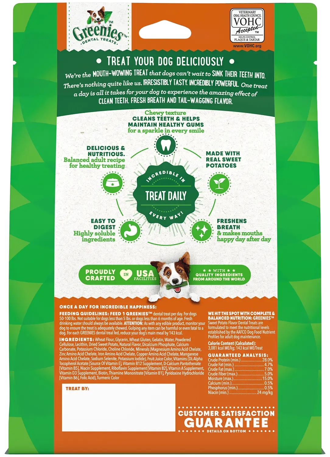 Back of Greenies Sweet Potato Dog Dental Treats Large 12-oz 8 Count