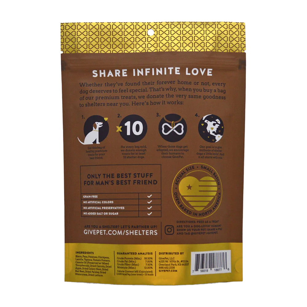 Back of Givepet The Ranch Hand Grain-Free Premium Dog Treats Bison, Baked Potato & Carrot 11-oz