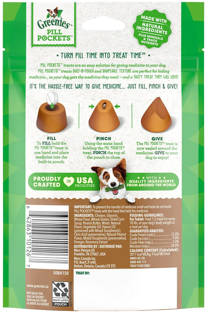 Back of Greenies Tablet Pill Pockets Dog Treats Peanut Butter 3.2-oz 30 Count