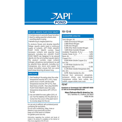 Back of API Pond Aquatic Plant Food Tablets 25 Count