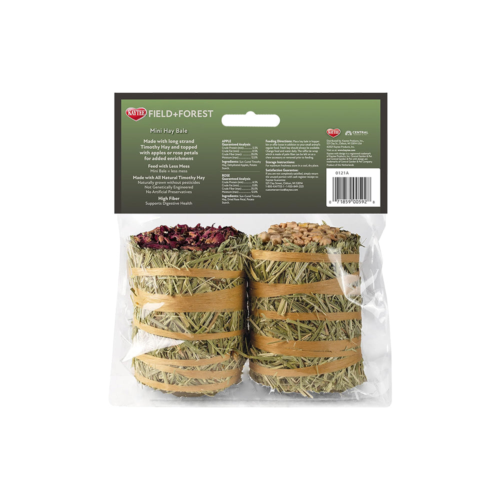 Kaytee Field+Forest Mini Hay Bales Apple & Rose for Rabbits Guinea Pigs & Chinchillas 2 Count 7-oz, Kwik Pets